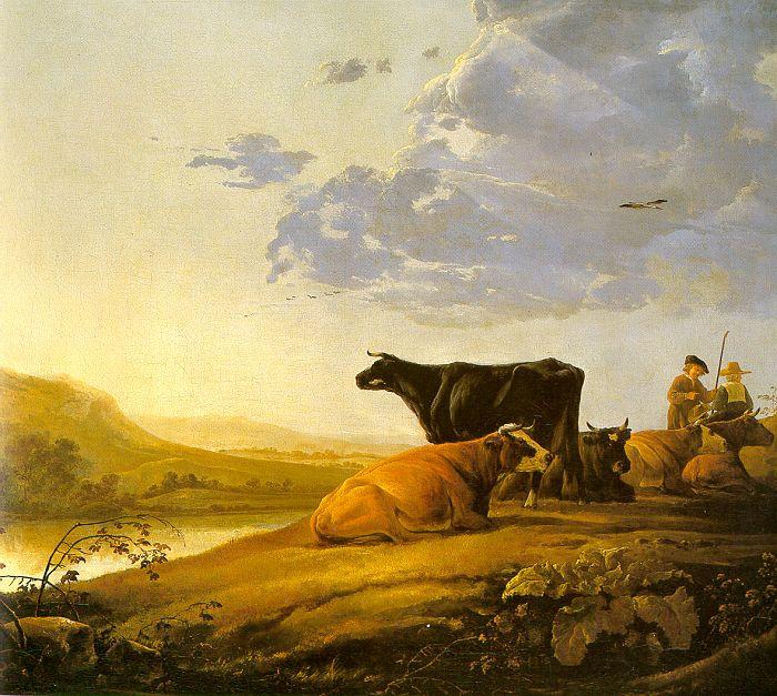 Aelbert Cuyp Young Herdsman with Cows by a River oil painting picture
